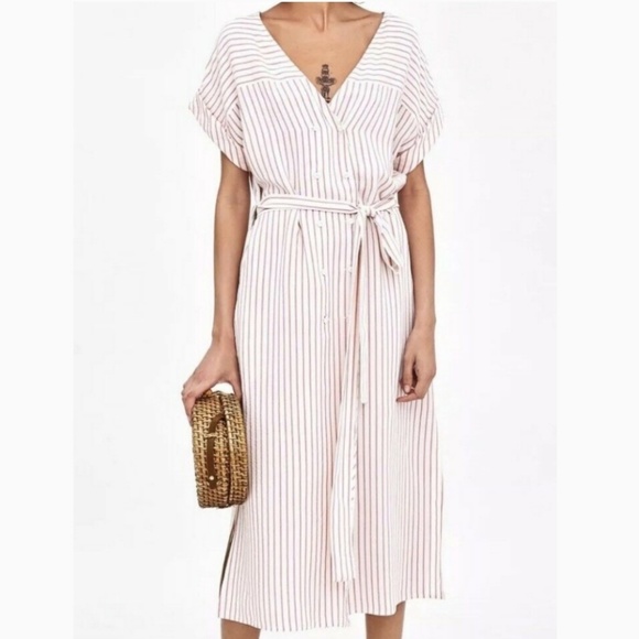 Zara Dresses & Skirts - Zara Trf Red White Pinstripe Midi Dress